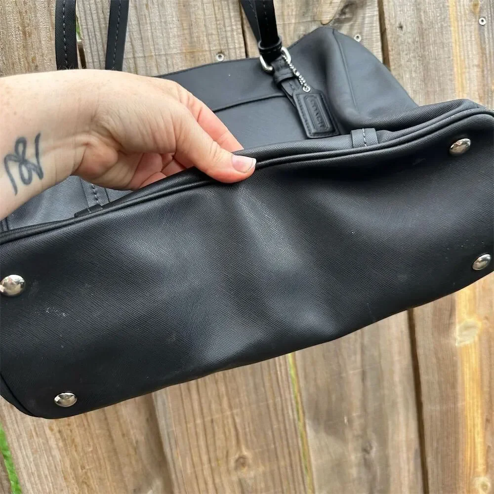 Coach Peyton Leather Double Zip Carryall Tote Bag Black Large